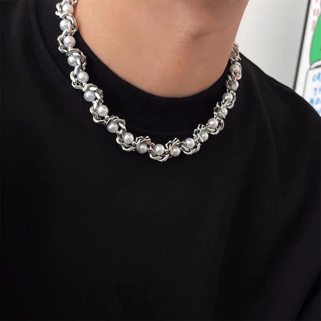 Кубинская цепь с жемчугом для мужчин, трендовый нишевый дизайн высокого класса, хип-хоп, цепочка на ключицу, унисекс, шейная цепочка, не тускнеет