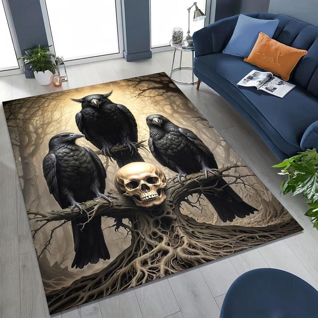 Viking Oding Raven Crow Huginn Muninn Norse Mythology Rug for Bedroom Living Room Sofa Home Doormat Decor,Kid Non-slip Floor Mat