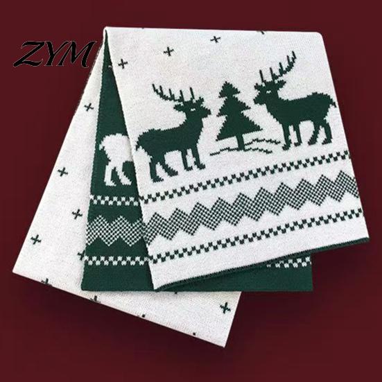 Cozy Thermal Neck Accessory Winter Knitted Scarf for Women, Reversible Fair Isle Snowflake Reindeer Christmas Red And Green Warmer Scarf, Soft