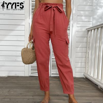 Женские модные повседневные однотонные брюки с высокой талией и принтом, брюки и капри