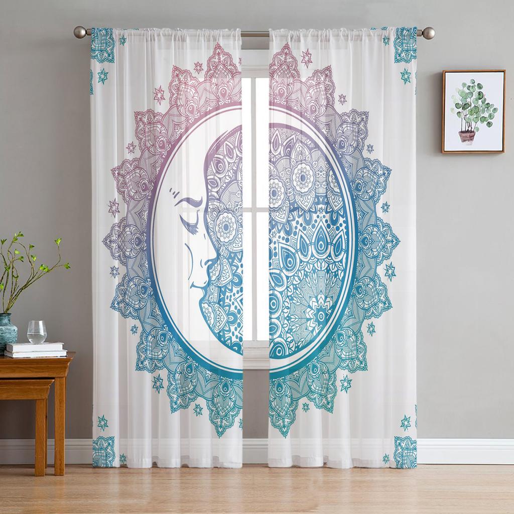 Тюль с градиентом Мандала в прозрачных шторах для гостиной, спальни, кухни, обработка окон, шифоновые шторы, жалюзи