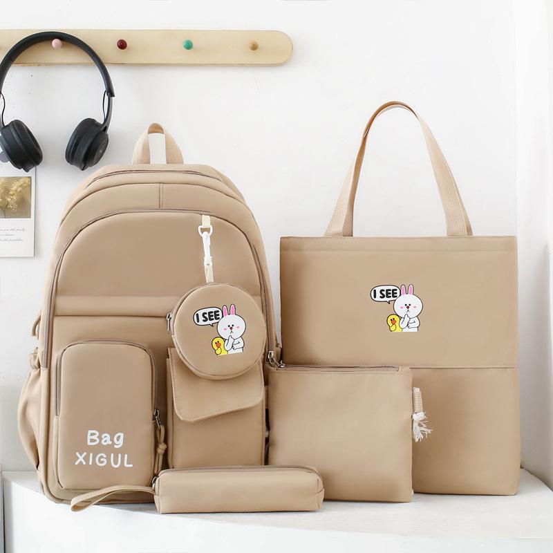 Five-Piece Backpack Set Student Schoolbag Waterproof Backpack Women's Nylon Backpack