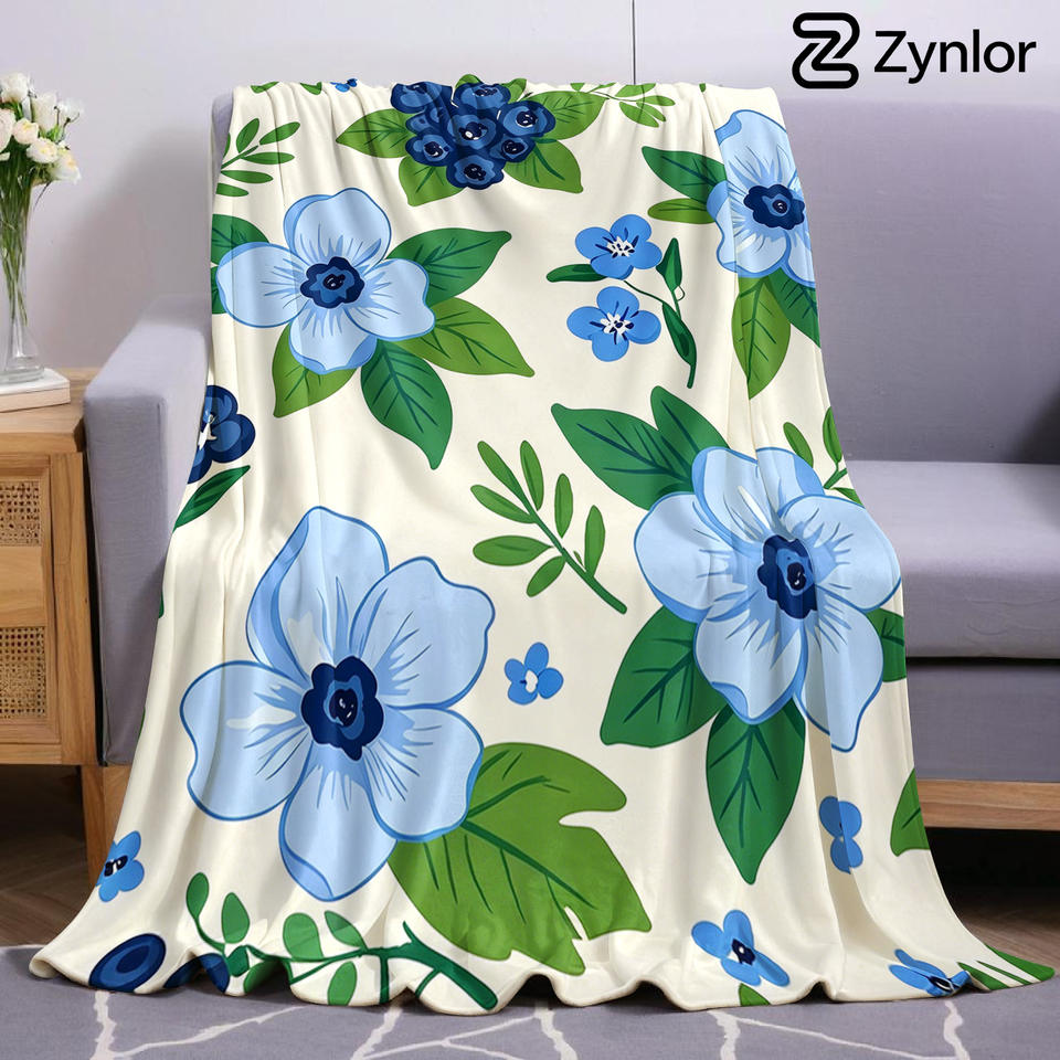 Blueberry Bloom Cartoon Anime Print Flannel Blanket Soft Warm Throw for Kids Bedroom Sofa Bed Christmas Office Car