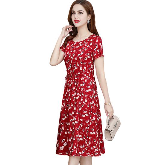 Женское летнее платье с цветочным принтом в стиле бохо с короткими рукавами и круглым вырезом, струящееся пляжное платье-сарафан А-силуэта с завязками на талии