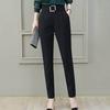 Women Casual Trousers High Waist Suit Pants Metal Buckle Pockets Solid Color Slim Fit