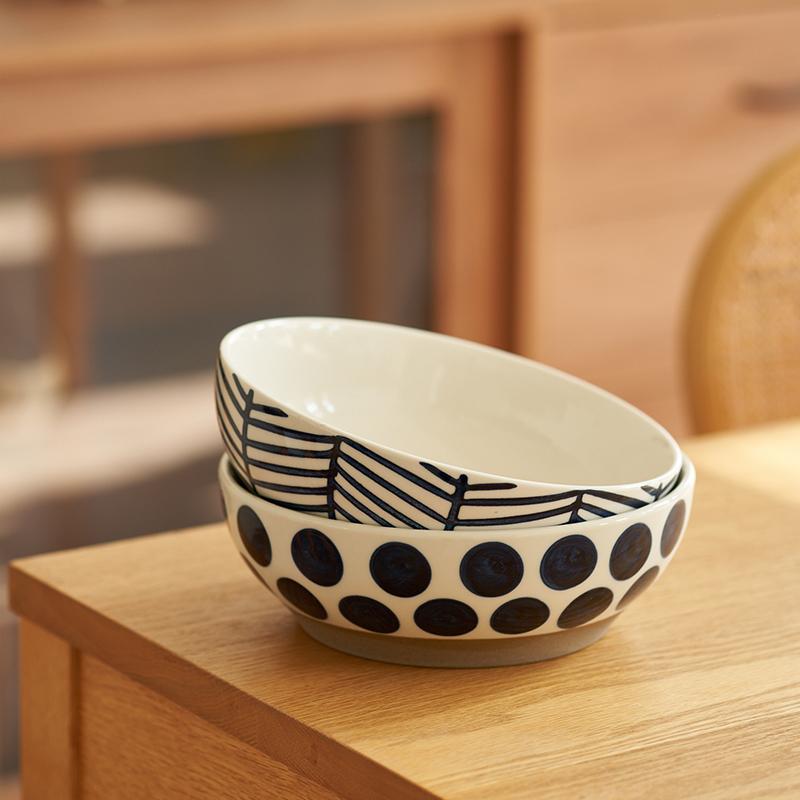 8-дюймовая керамическая большая миска для рамэна с красными синими точками, салатница для супа, фарфоровая японская миска для лапши, безопасная для микроволновой печи