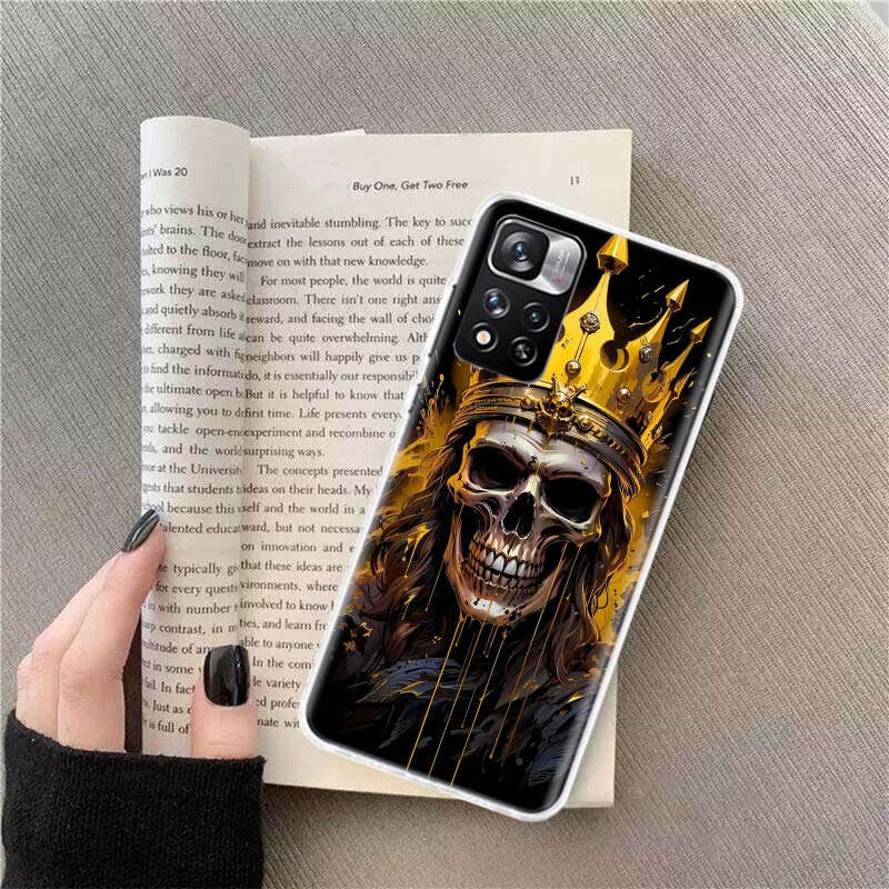 Чехол для телефона Crown Skeleton Emperor для Redmi Note 13 12 Pro Plus 14 15 Pro 5G 11 11T 11E 11S 10 Pro 10S 9 9S Прозрачный ТПУ