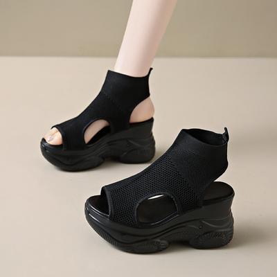 Мода 2025 Новая летняя мода Удобные босоножки-клинья с круглым носком Легкие римские сандалии Нескользящие на толстой подошве На шнуровке Повседневные кроссовки для женщин