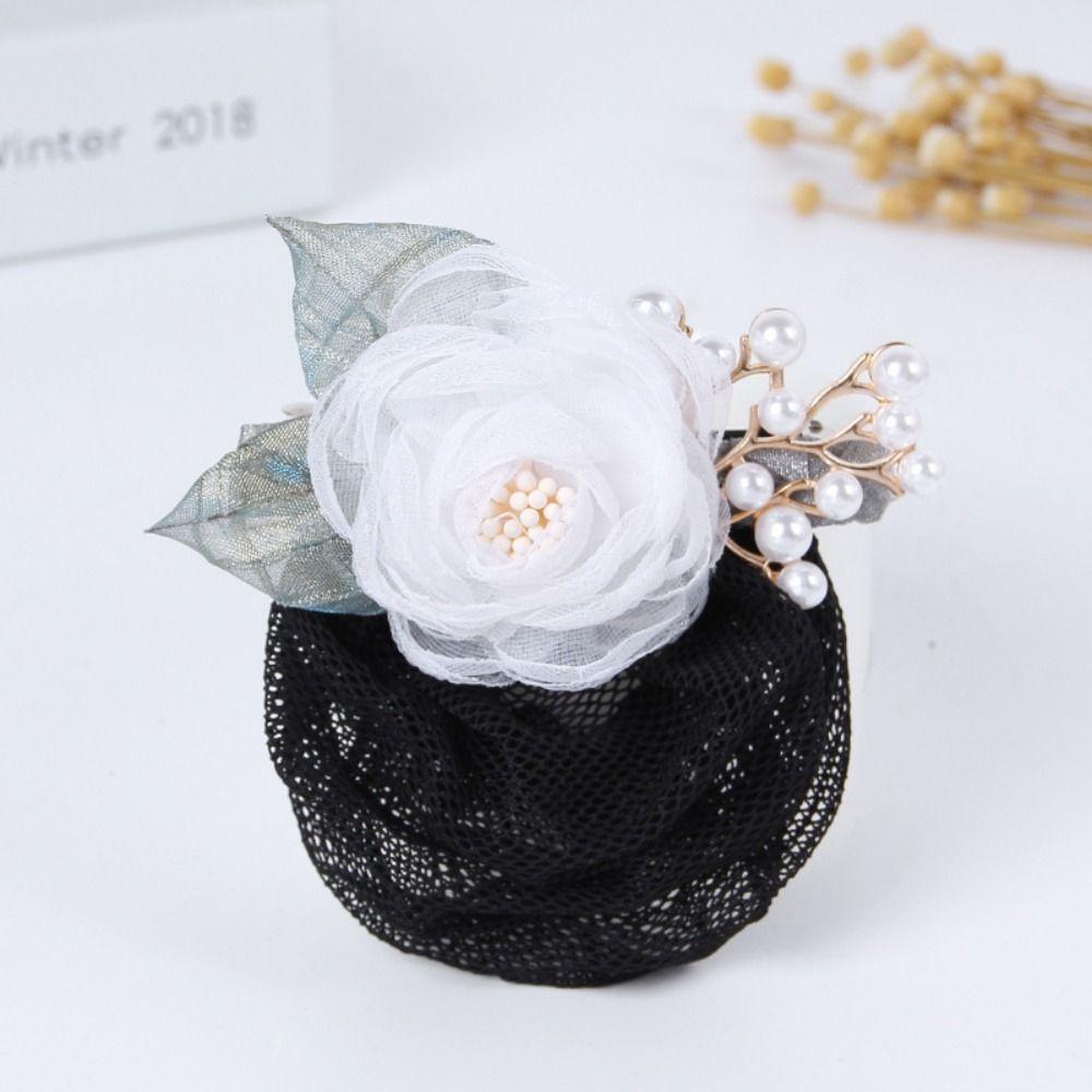 Korean Style Pearls Crochet Bun Net Bun Snood Rose Lace Hair Net Office Lady