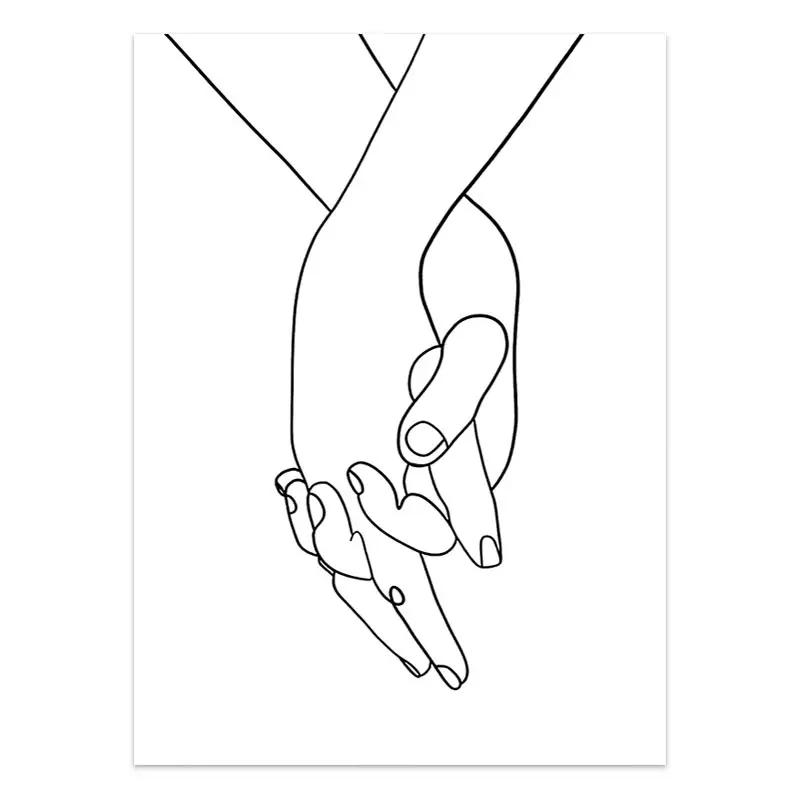 Черно-белая пара линий, настенная живопись на холсте, рисование линий, ручная любовь, поцелуй, постеры и принты, скандинавская картина, декор для гостиной