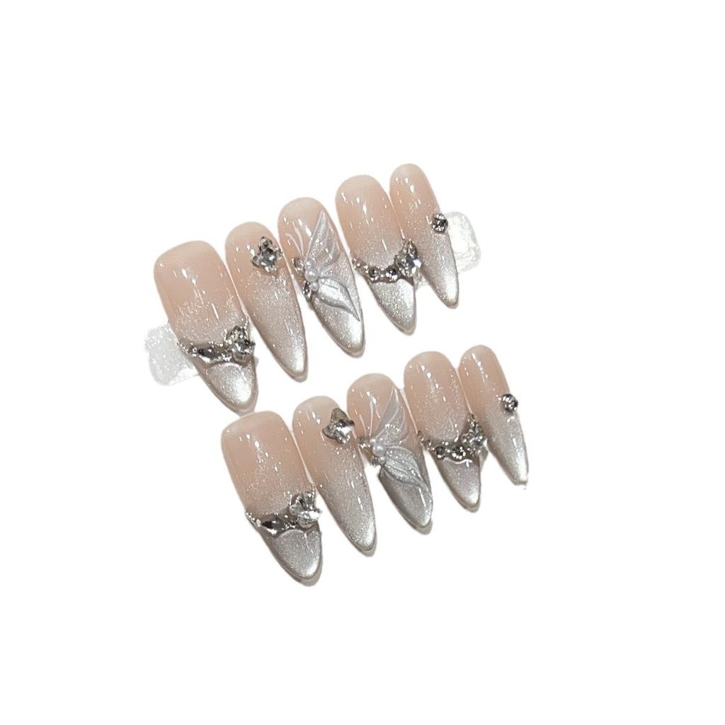 Wearing Armor Pure Handmade Flashing and Crushed Diamond Elf Butterfly Nail Art Patch Fake Nail High-quality Temperament Nail Clips