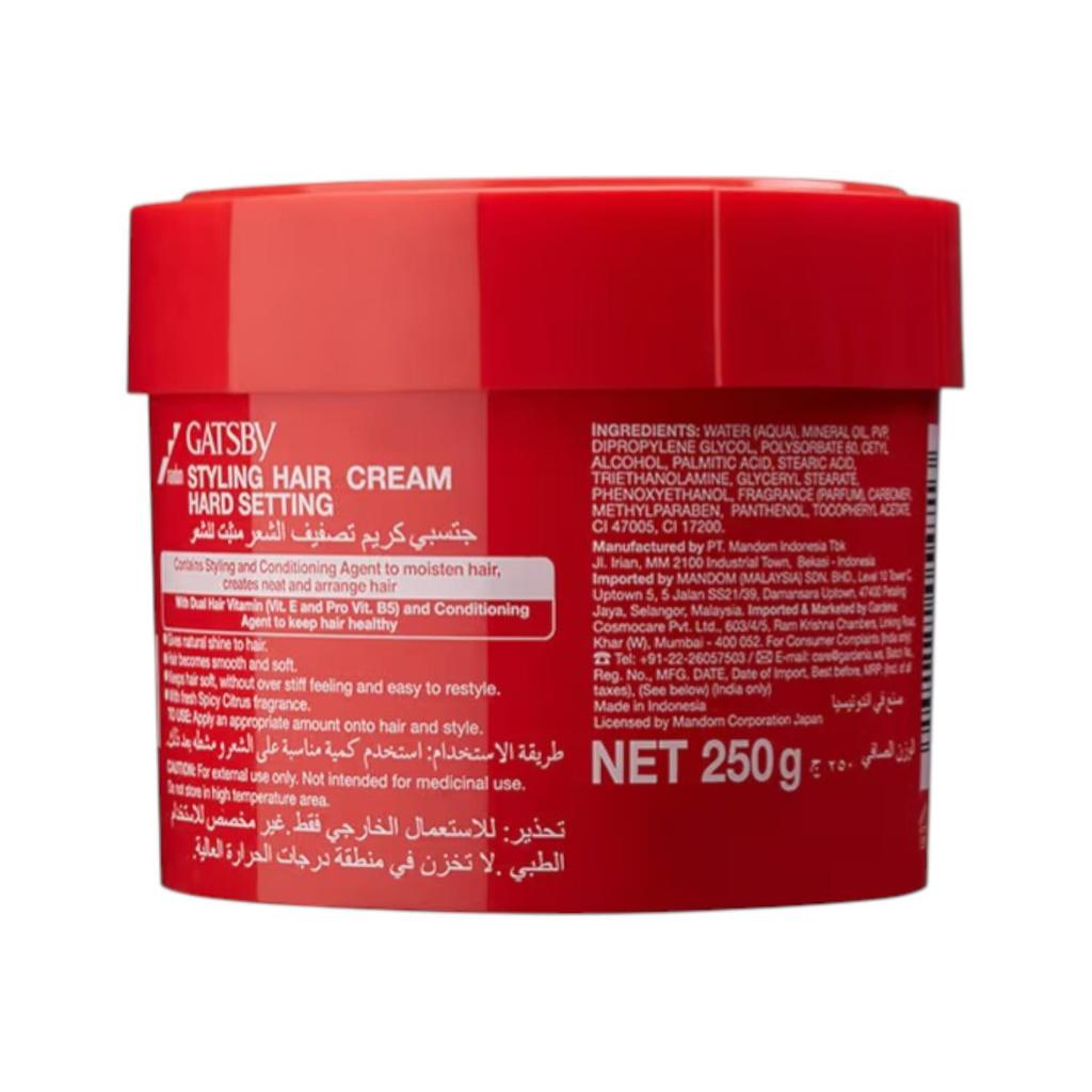 Gatsby Styling Hair Cream Hard Setting 250g For Smooth Soft Hair With Natural Shine And Fresh Citrus Fragrance – Easy To Restyle Look