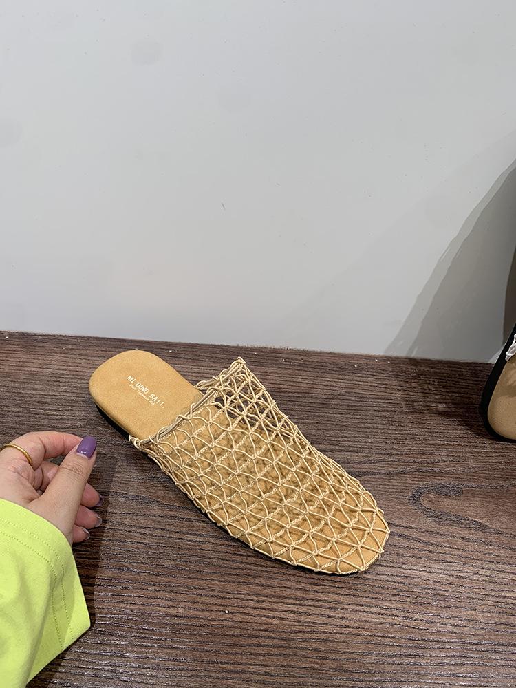 Сабо-сетка от интернет-знаменитости, женская обувь, пляжные сандалии, крутые шлепанцы с закрытым носком, модные весенне-летние сандалии в римском стиле на плоской подошве