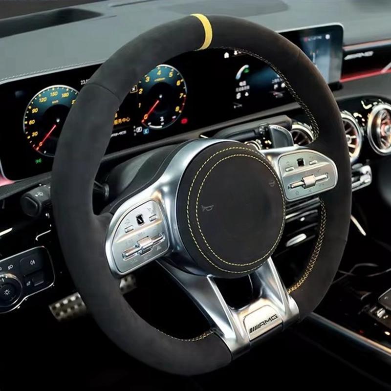 Car Steering Wheel Cover Black Suede Leather Braid For Mercedes Benz AMG CLA CLS GLB GLE W177 W167 R190 W205 W222