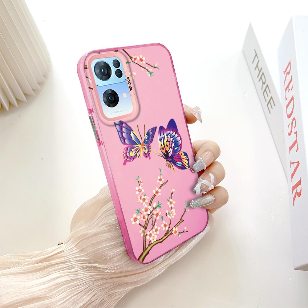 Окрашенный узор, цветной серебристый, двухсторонний, жесткий, противоударный чехол для телефона с защитой от падений для OnePlus OPPO Reno Realme