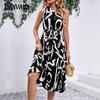 Summer Women's Dress Elegant Temperament Letter Printed Slant Shoulder Dresses