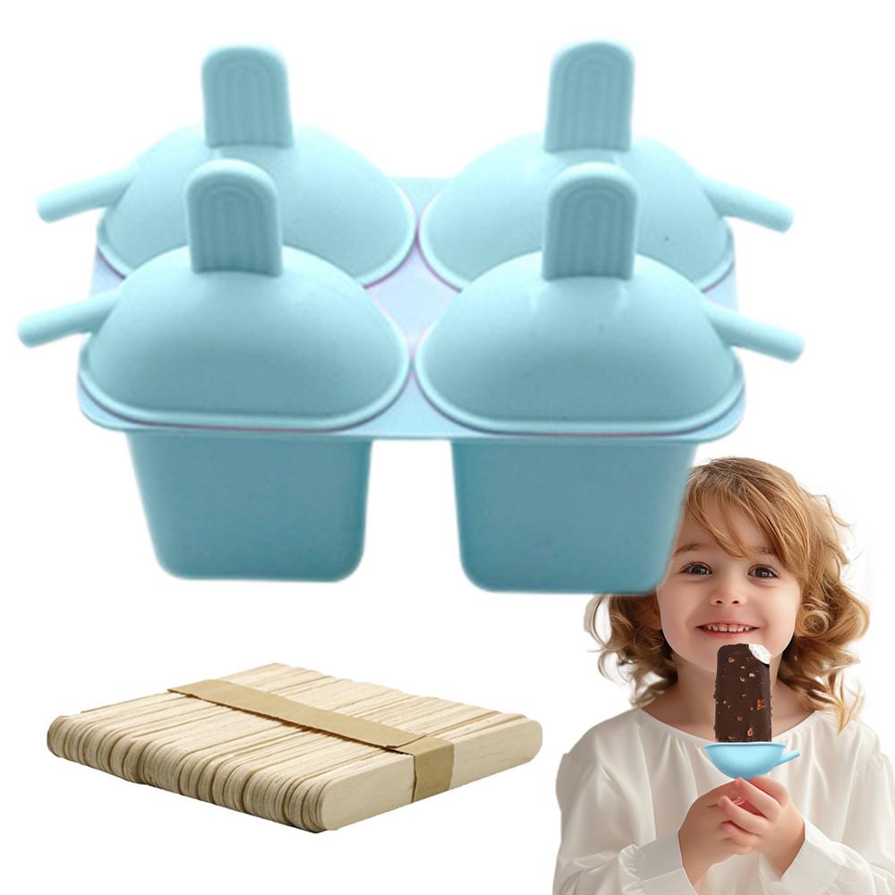 Silicone Popsicle Molds 4 Grids Food Grade Reusable Ice Pop Maker Silicone 50 Sticks Easy Release Homemade Icecream Maker For