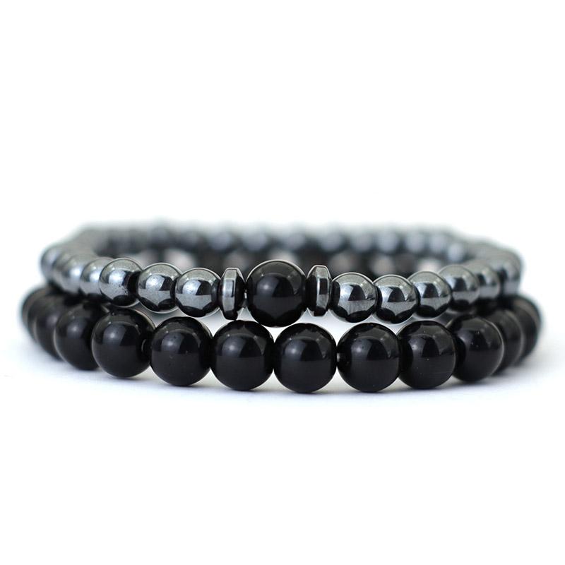 2 шт. браслет из натурального черного матового камня тигровый глаз для мужчин и женщин, готический винтажный комплект браслетов с бусинами, парные украшения для рук