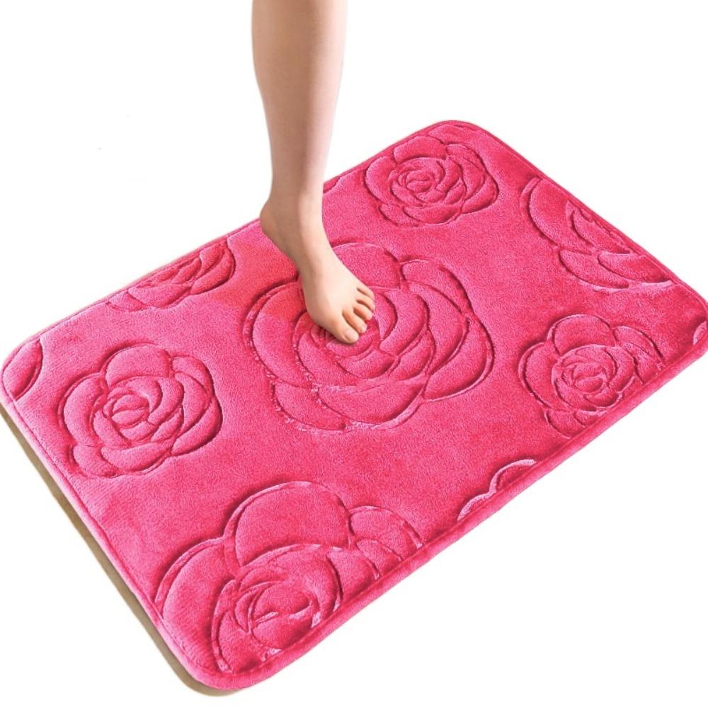 Machine Washable Coral Velvet Carpet Polyester Bathroom Rug Creative Non-Slip Mat Bathtub