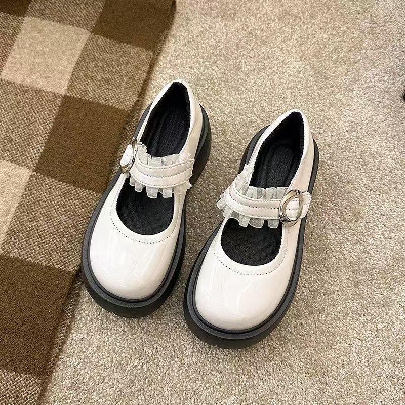 French Style with Skirt Platform Small Leather Shoes Women's 2025 Spring and Autumn New Black Round Head Retro High Heel Mary Jane Single Shoes