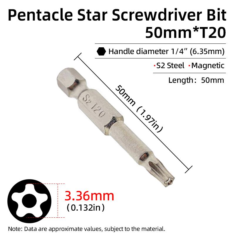 Набор насадок-звездочек T10-T40, шестигранный хвостовик 1/4 дюйма, сталь S2, магнитные, 50 мм, насадка для отвертки, трещоточная рукоятка, ручные инструменты