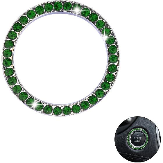 1 PC Bling Push to Start Button Ring, Sparkling Crystal Rhinestone Ignition Sticker, Lime Green Chrome Metal Decal, Universal for Most Cars, Trucks,