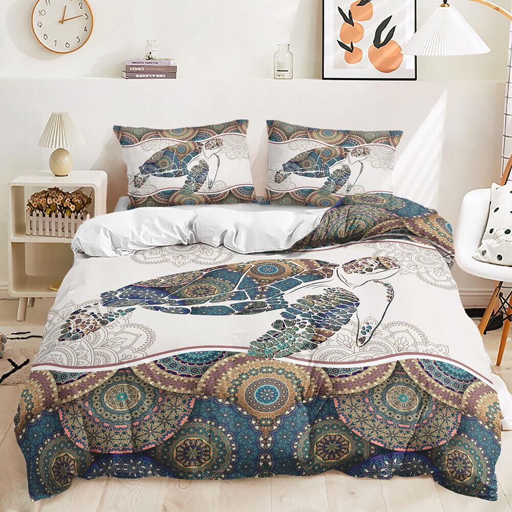 Sea Turtle Tropical Beach Bohemian Sea Animals Colorful Duvet Quilt Cover Set