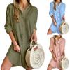 Fall Spring Women Dress Shirt Type Single-breasted Split Hem Loose Solid Color Buttons