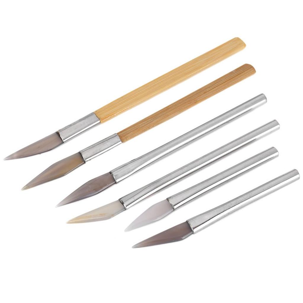 Набор полировщиков для агата с ножом, инструменты для полировки, резьба по драгоценному металлу с железной ручкой из бамбука