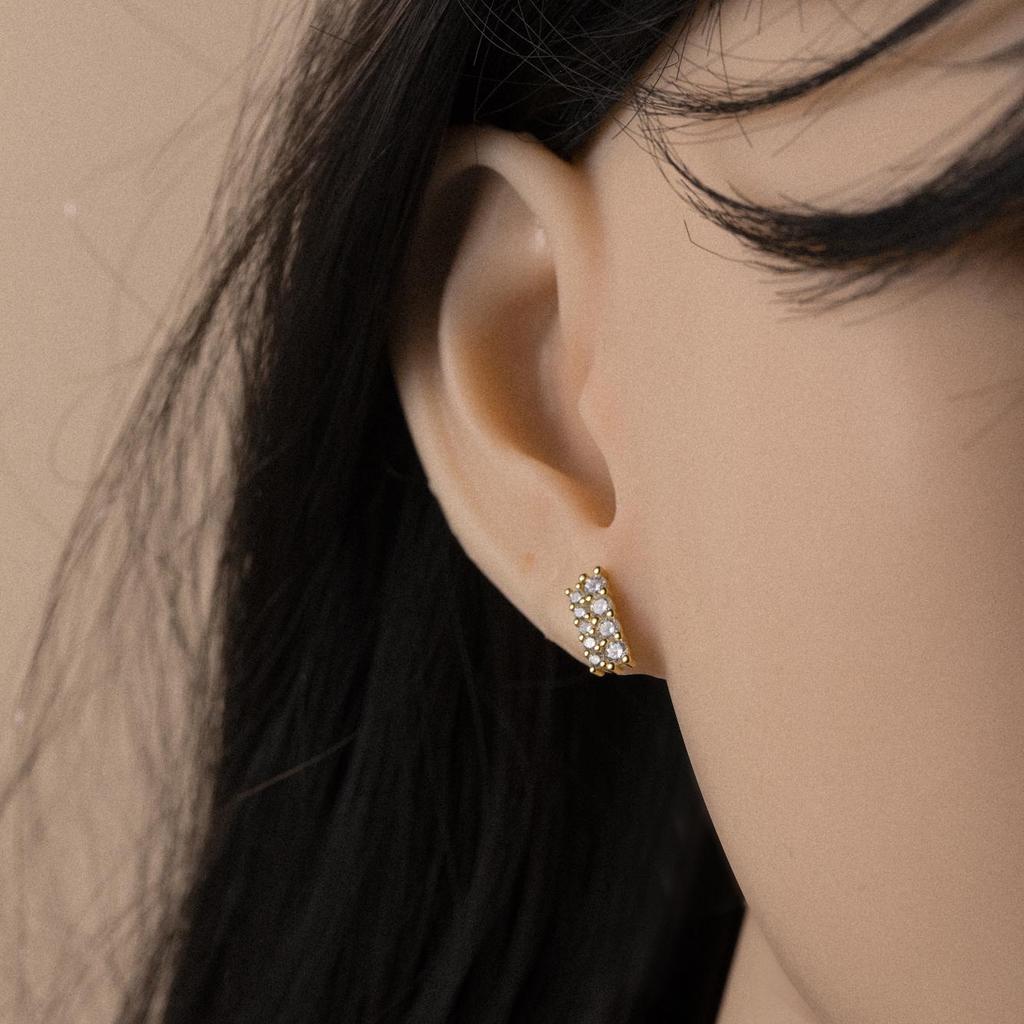 ANDYWEN 925 Sterling Silver Gold Two Line Piercing Zircon CZ Stud Earring Women Luxury Jewelry Wedding Gift