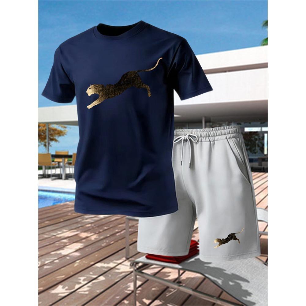 Summer Outdoor Sports Set Men's Breathable T-shirt and Shorts Casual Fashion Two Piece Set