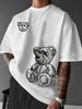 2025 Summer 100% Pure Cotton Casual Men's Sportswear T-shirt with Cartoon Bear Print Fashionable Round-neck Short-sleeved