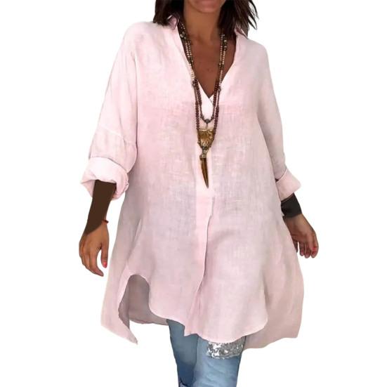 Женская рубашка с V-образным вырезом, длинным рукавом, боковыми разрезами, пуловер, топы, однотонная свободная летняя рубашка, повседневная одежда