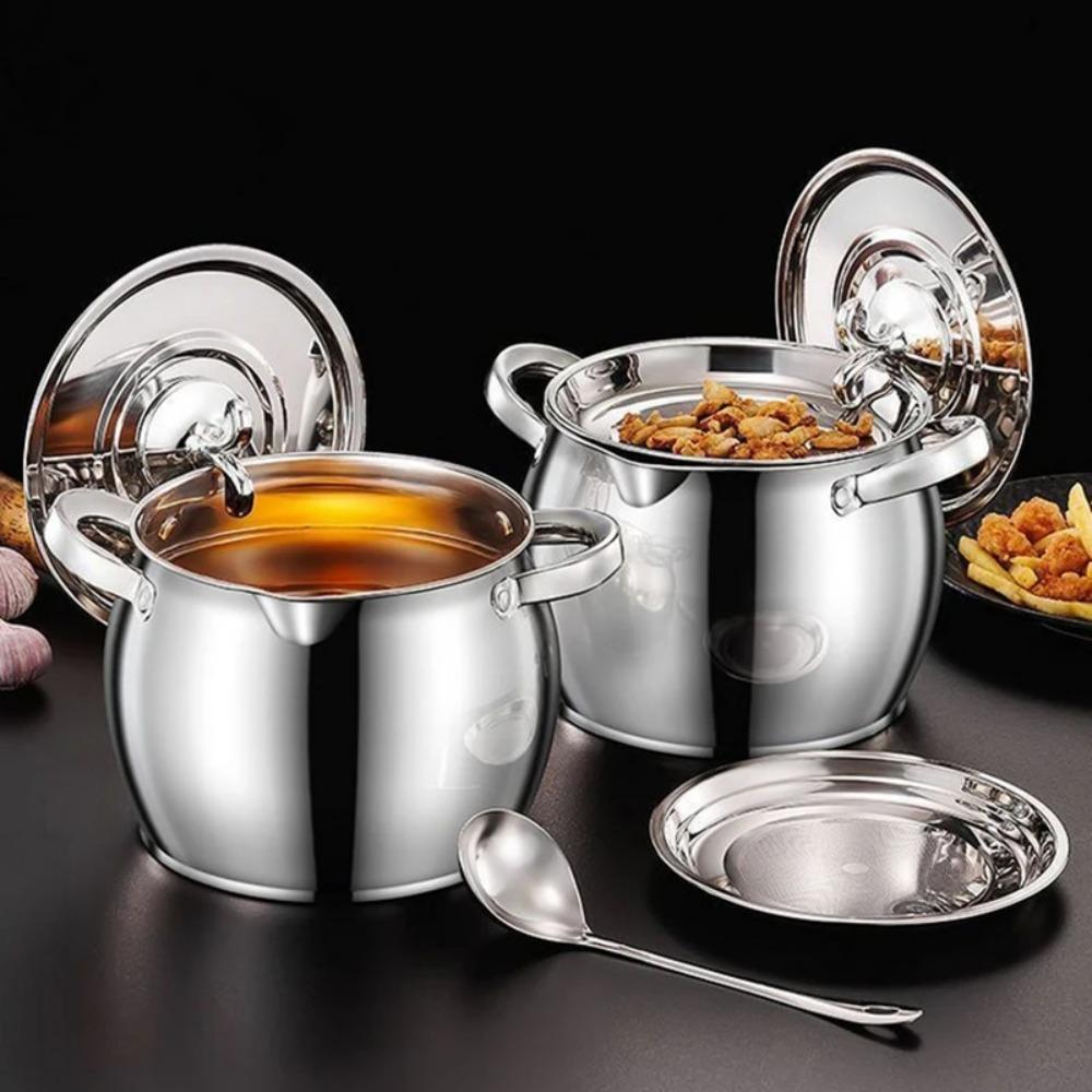 Stainless Steel Lard Strainer Tank Binaural Handle Lard Storage Can Durable Oil Filter Pot  Cooking