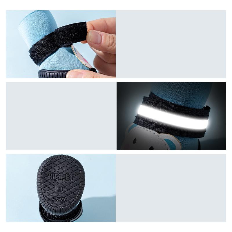 New Rainy Day Outdoor Pet Anti-Slip Shoes Wear-resistant Cartoon Waterproof Reflective Dog Shoes