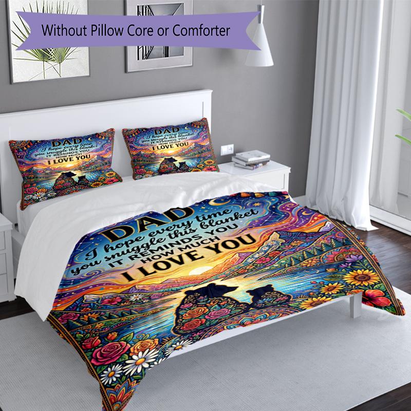 Love Dad Always 3‑Piece Bedding Set,Soft Duvet Cover with 19 Pillowcases,Multi‑Scene Home Dorm Use,Ideal Gift for Birthday & Holiday