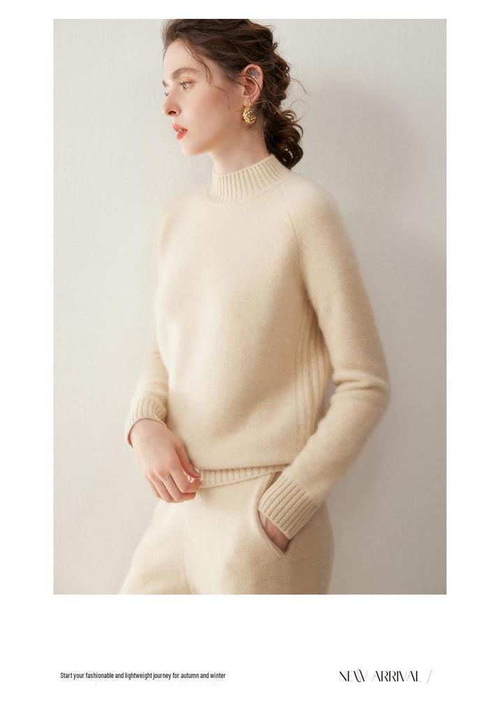 Women's Three-Ply Half-High Neck Cashmere Sweater - Versatile Autumn/Winter Knit Top