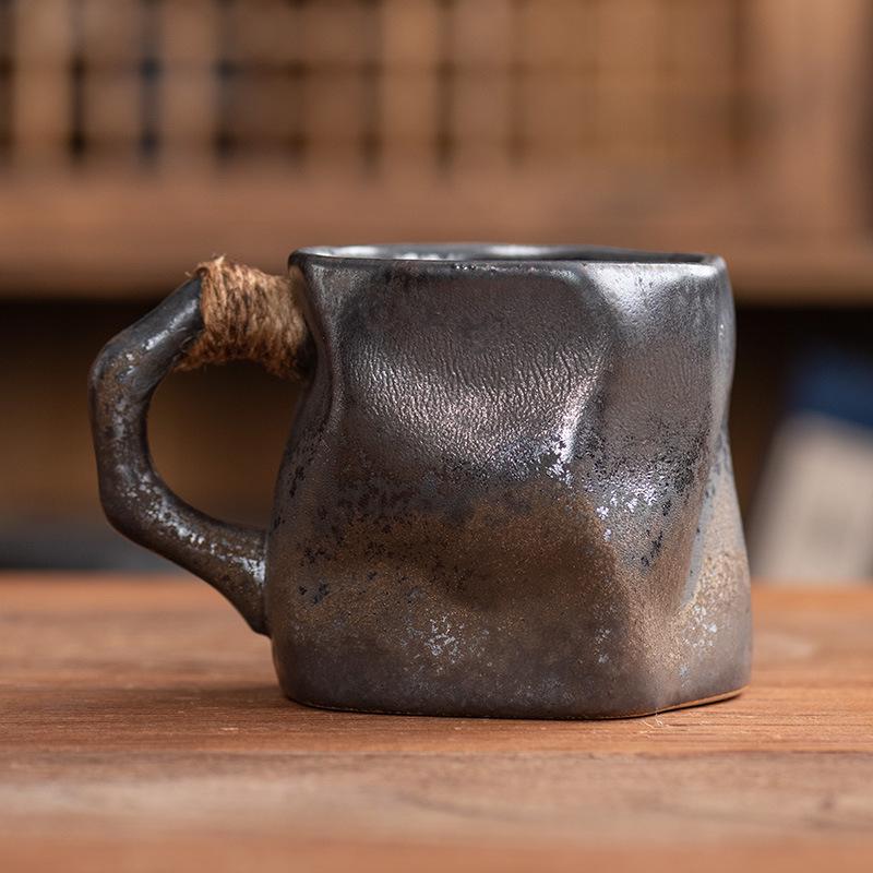 Irregular Retro Ceramic Coffee Mug - Unique Kiln-Changed Design