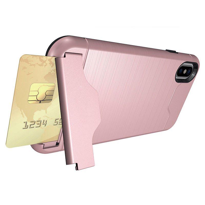 Kickstand Card Pocket Armor Hybrid Cover Case For Iphone X 8 6 6s 7 Iphone8 Plus