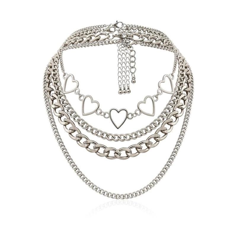 Multi Layer Hollow Heart Choker Necklace for Women Girls Summer Metal Necklaces Party Beach Jewelry Gifts
