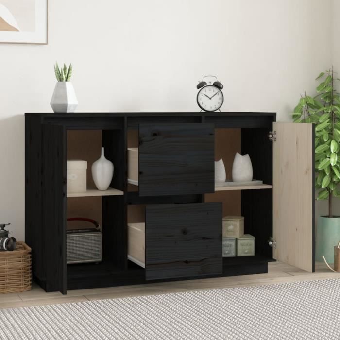 814313 vidaXL Buffet Black 111x34x75 Cm Solid Pine Wood