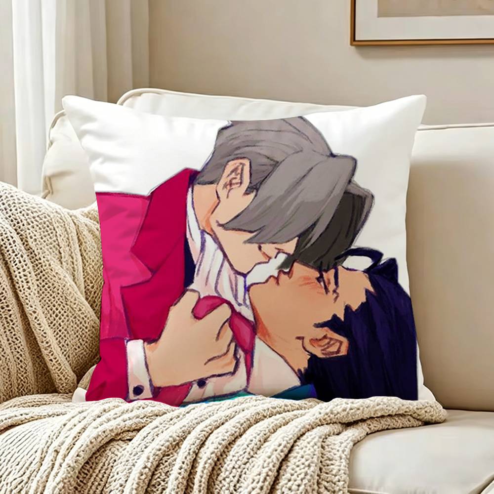 PPhoenix Wright Miles EEdgeworth Pillow Case Living Room Sofa Cushion Cover Suitable For Home Bedroom Room Decoration