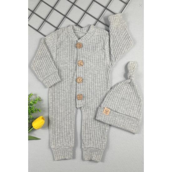100% Cotton Baby Rompers with Wooden Buttons and Corded Style Hat