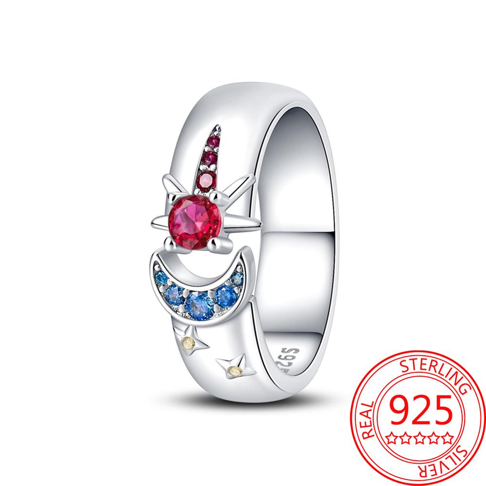 925 Silver Beautiful Stars and Moon Shining Sun Geometry Infinite Combination Ring Boutique Matching Gifts