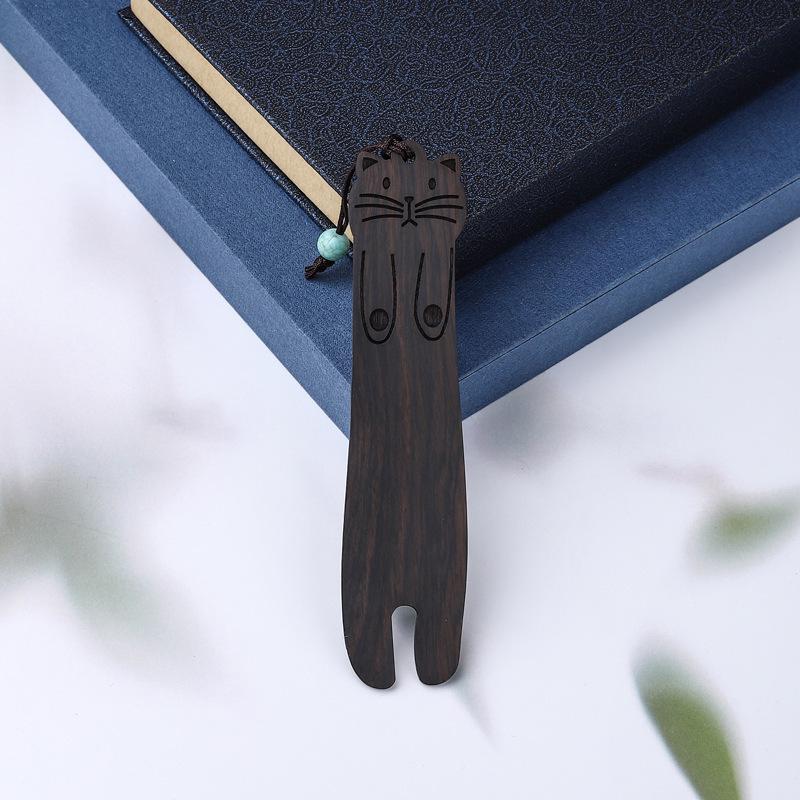 Retro Solid Wood Cat Bookmark Gift Box - Exquisite Literary Cartoon Design