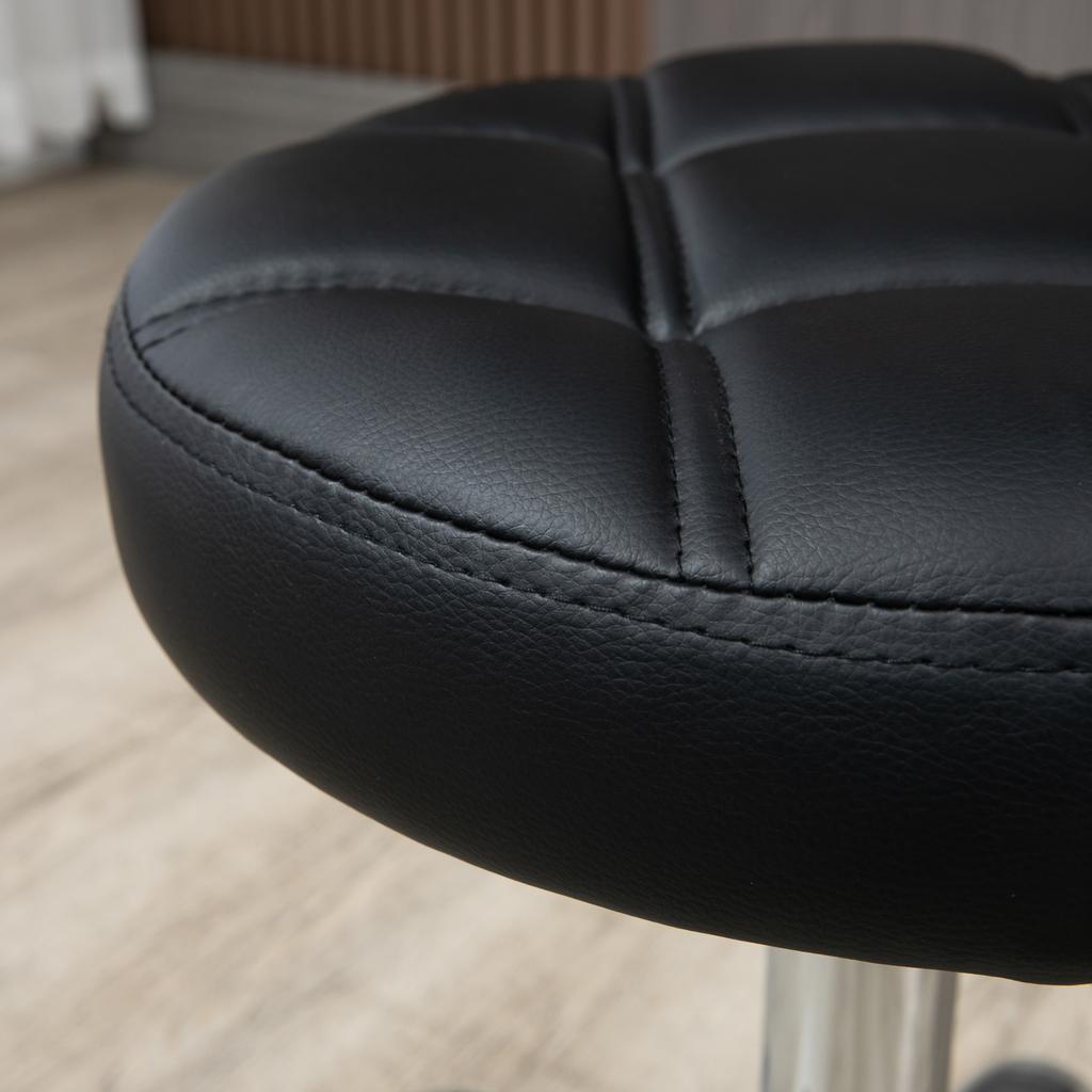Swivel Stool, Salon Stool, Height Adjustable, Faux Leather, Quilted Design, Black/Silver