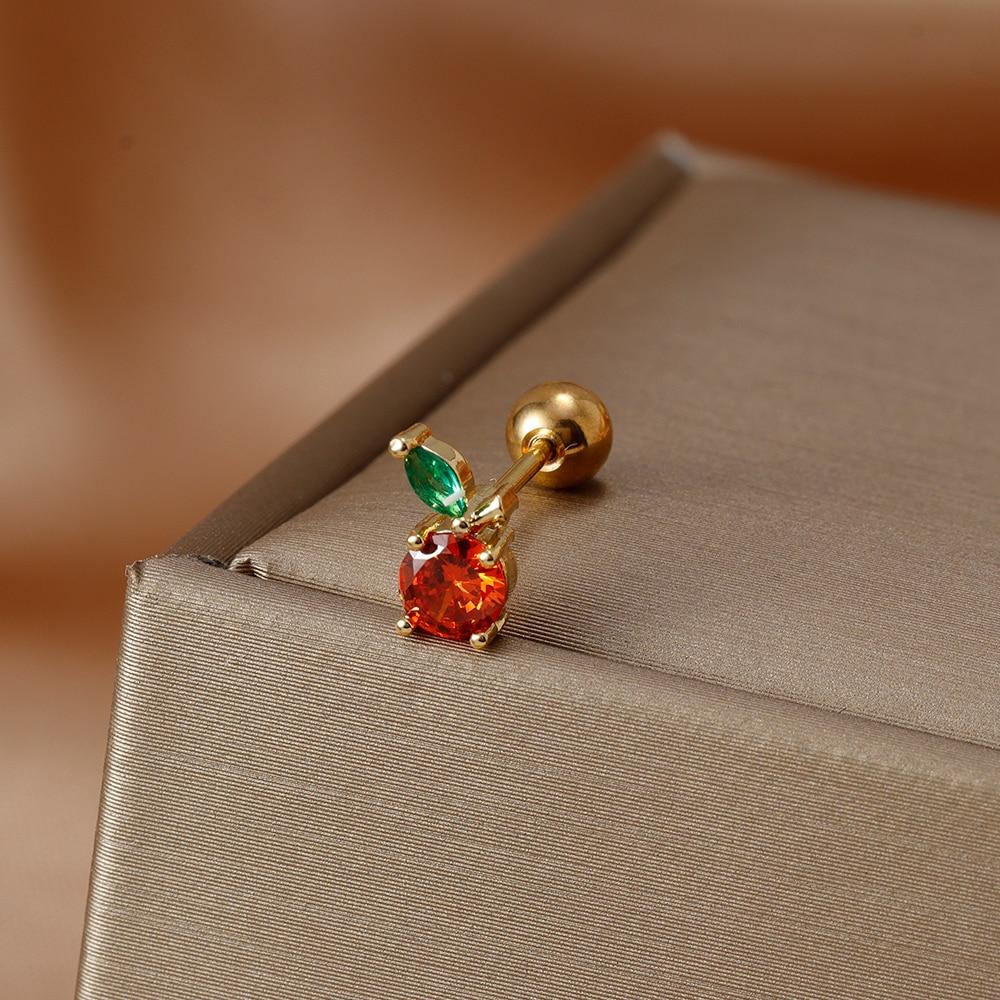 Fashion Stainless Steel Mini Zirconia Stud Earrings For Women Luxury Cute Fruits Helix Tragus Piercing Earrings Party Jewelry