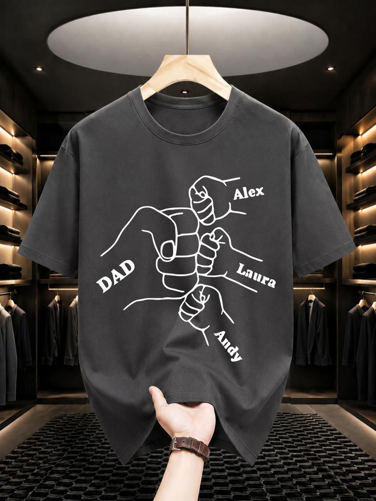 2026 New Pure Cotton Tshirt Dad And Child Fist Bump Personalized Fathers Day Print Crew Neck Short Sleeve Casual Top