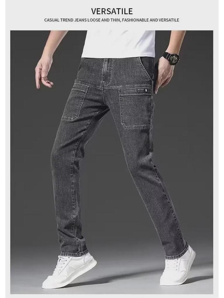 Мужские летние облегающие джинсы: Модные, универсальные, эластичные, повседневные брюки с шестью карманами