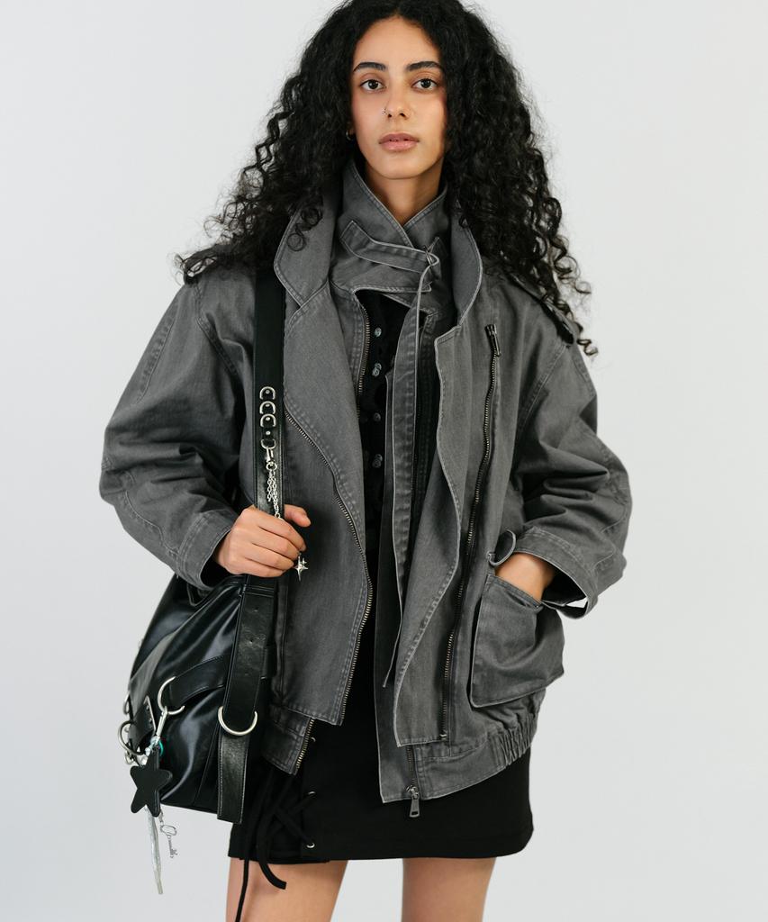 INSTANTFUNK Layered Collar Rider Jacket - Gray